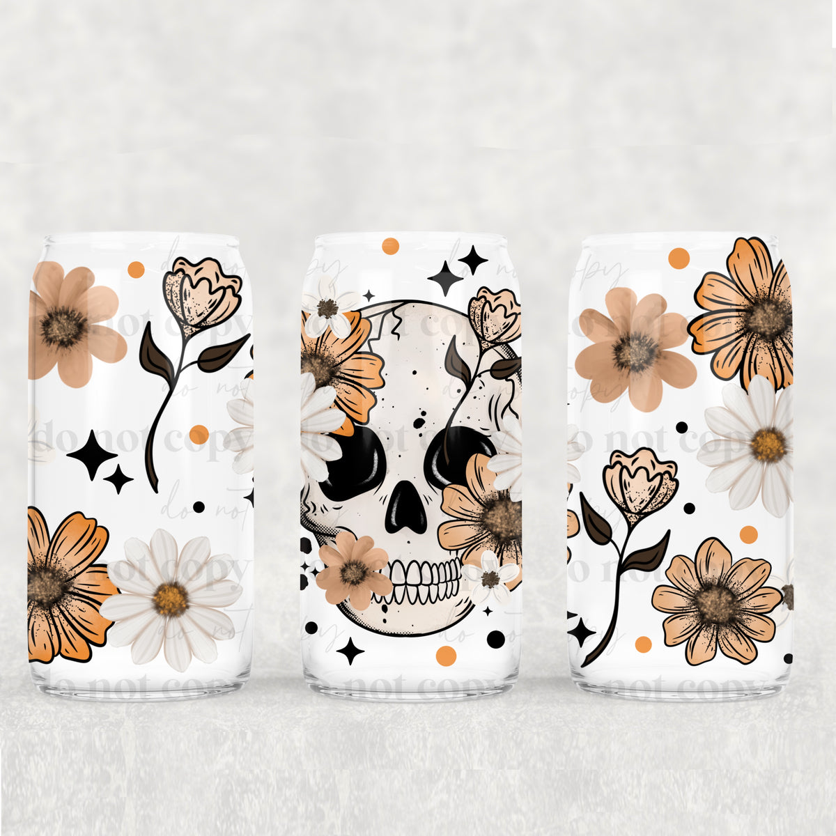 Floral Skellie 16oz Glass Wrap