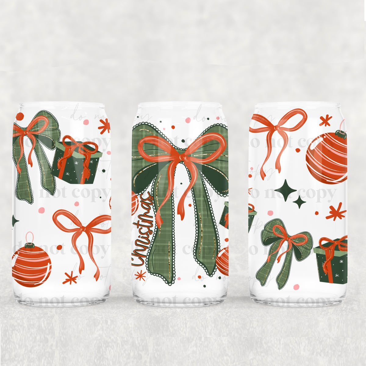 Christmas Bow 16oz Glass Wrap