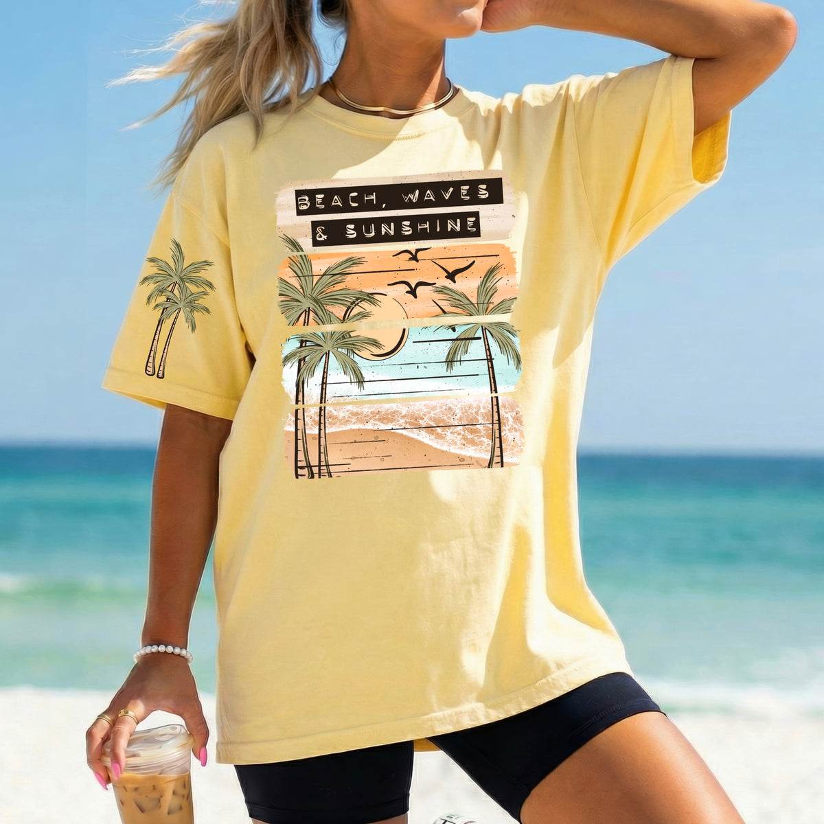 Beach Waves Sunshine PNG (with palm tree pocket)