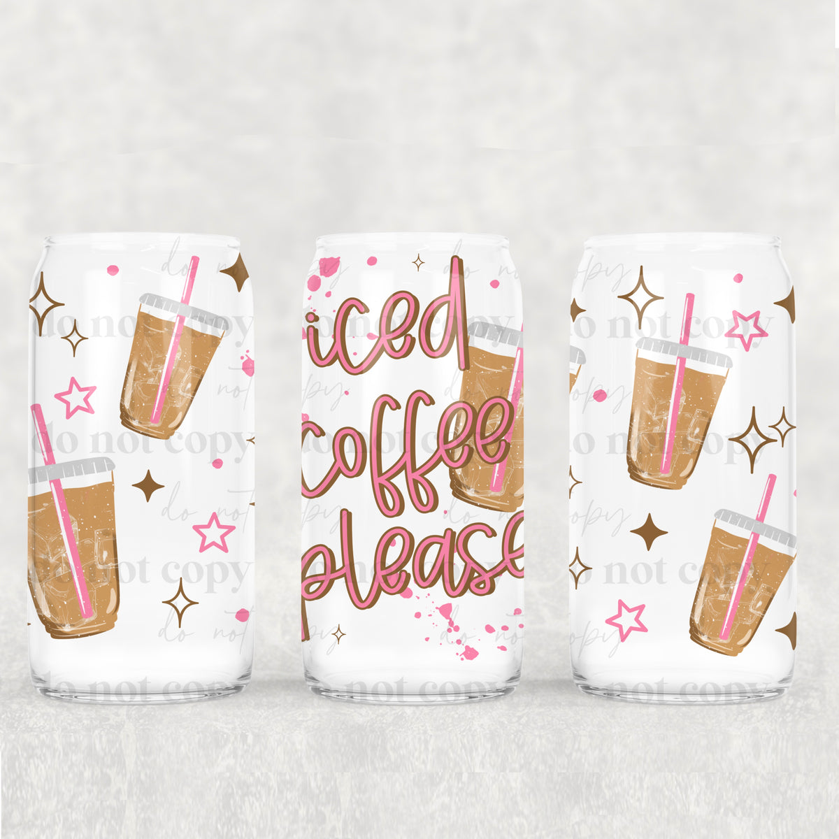 Iced coffee please pink 16 Oz Glass Wrap