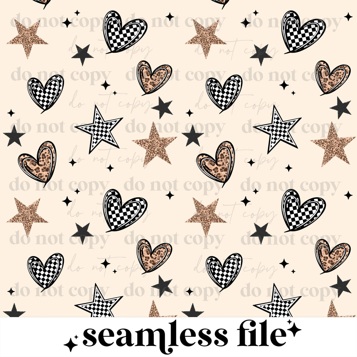 Checker Leopard hearts and stars Seamless