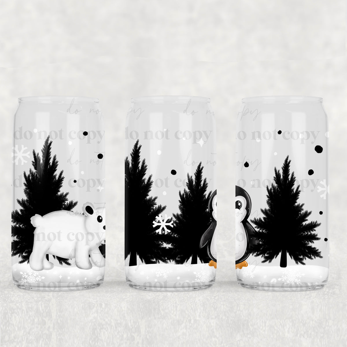 Penguin Polar Bear 16oz Glass Wrap