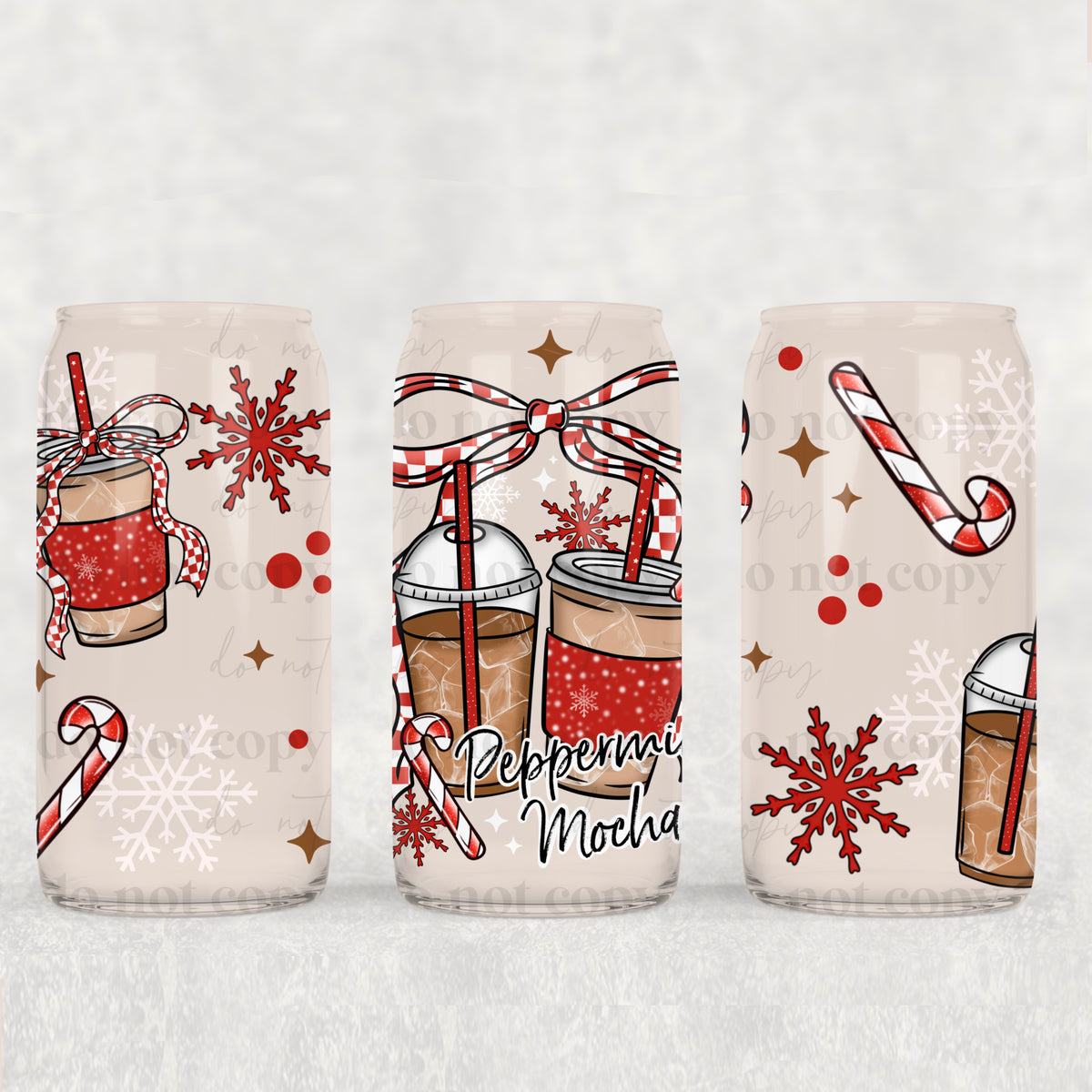 Peppermint Mocha Coffee Bow 16oz Glass Wrap
