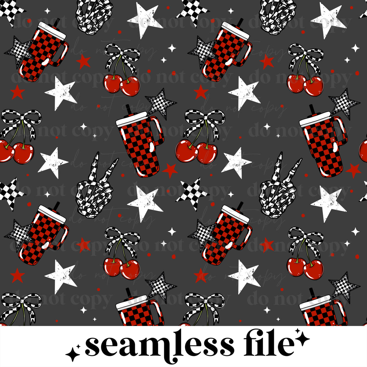 Skellie Hand Tumbler and cherries Seamless