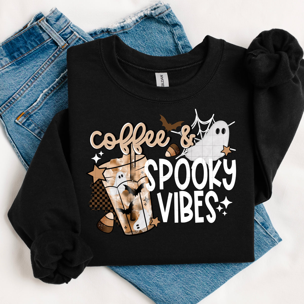 Coffee and Spooky Vibes PNG