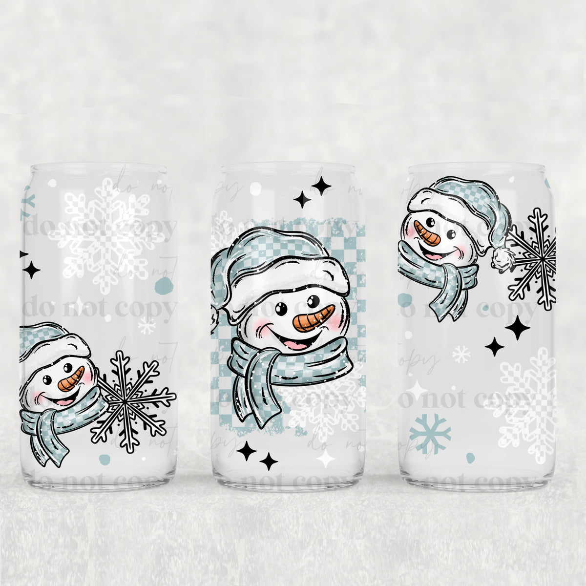 Checker Happy Snowman 16oz Glass Wrap