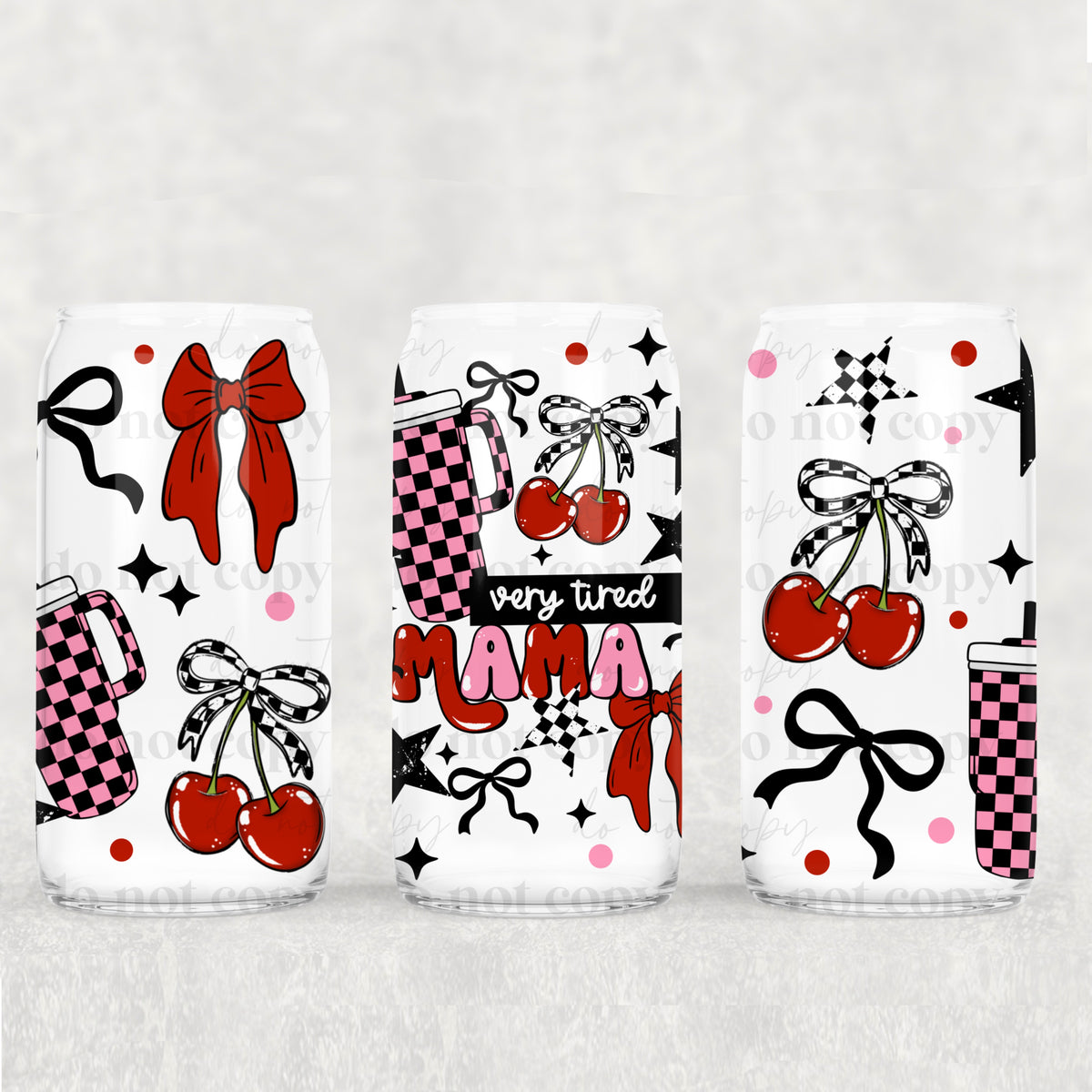 Very Tired Mama girly 16 Oz glass wrap