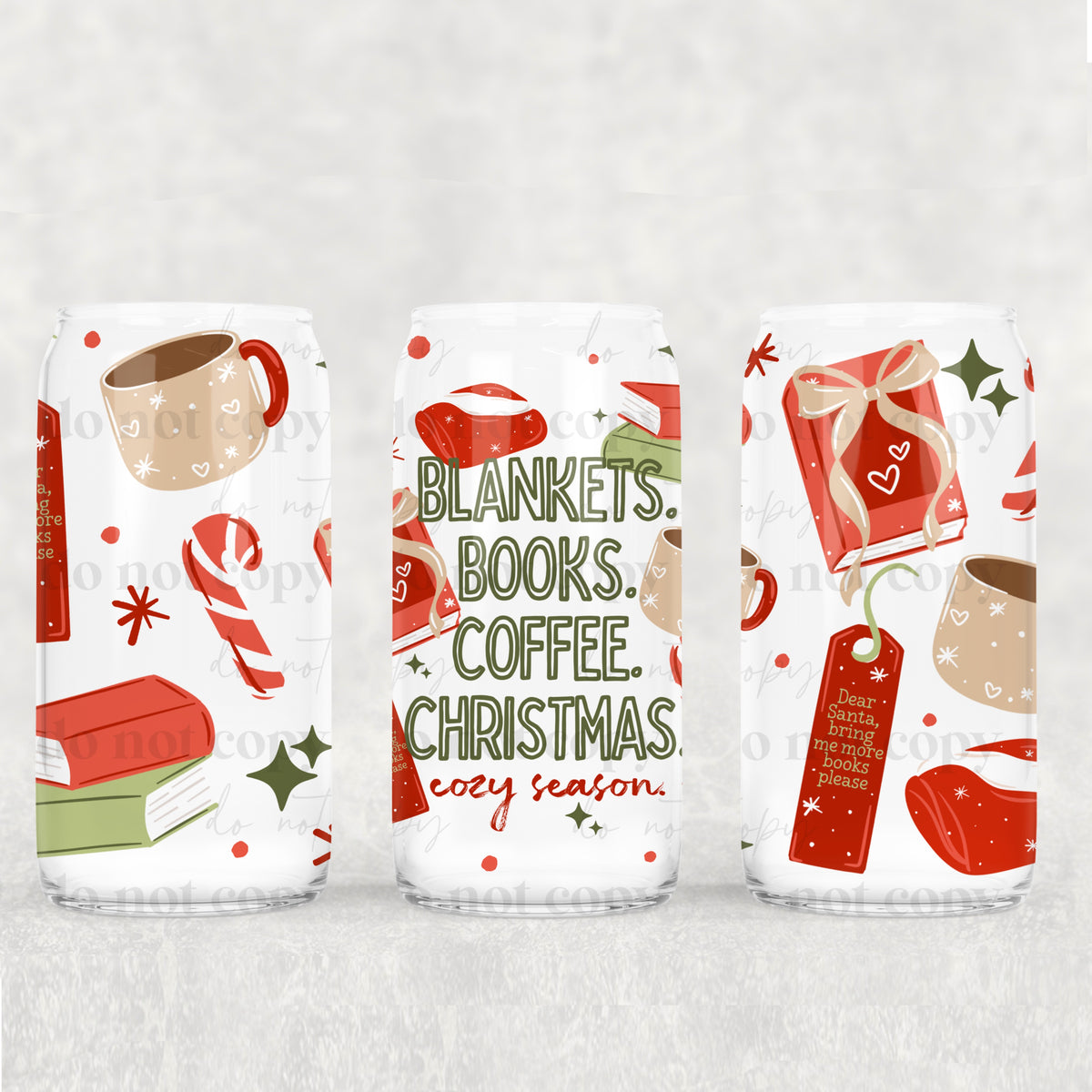 Blankets Books Coffee Christmas 16oz Glass Wrap