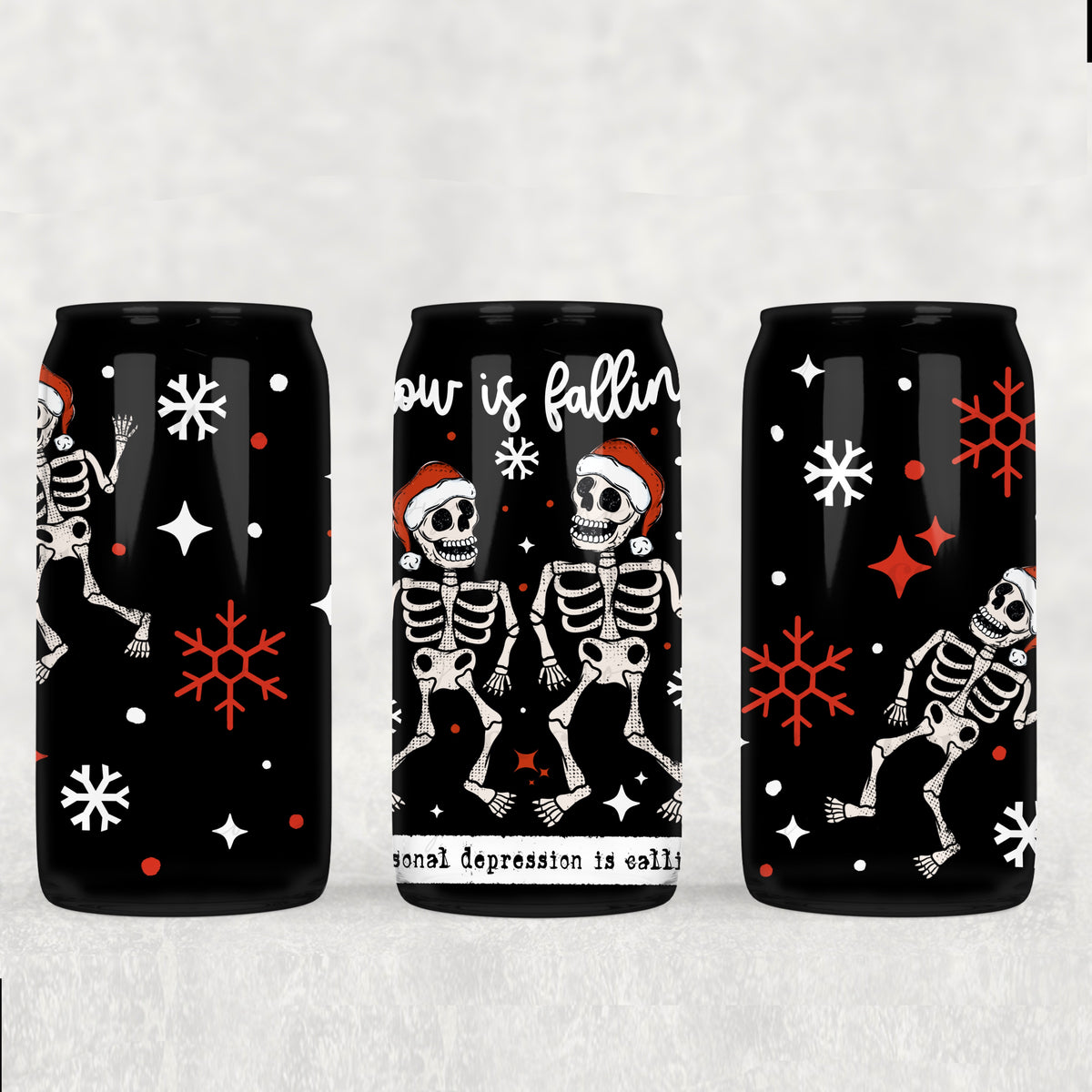Snow is Falling Skellies 16oz Glass Wrap