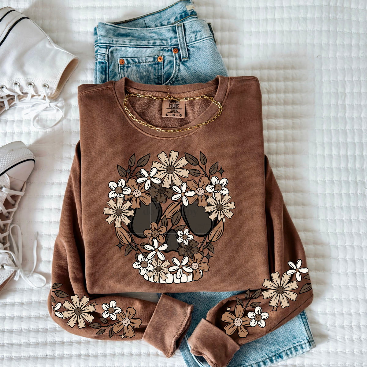 Floral skellie w/ Sleeves PNG