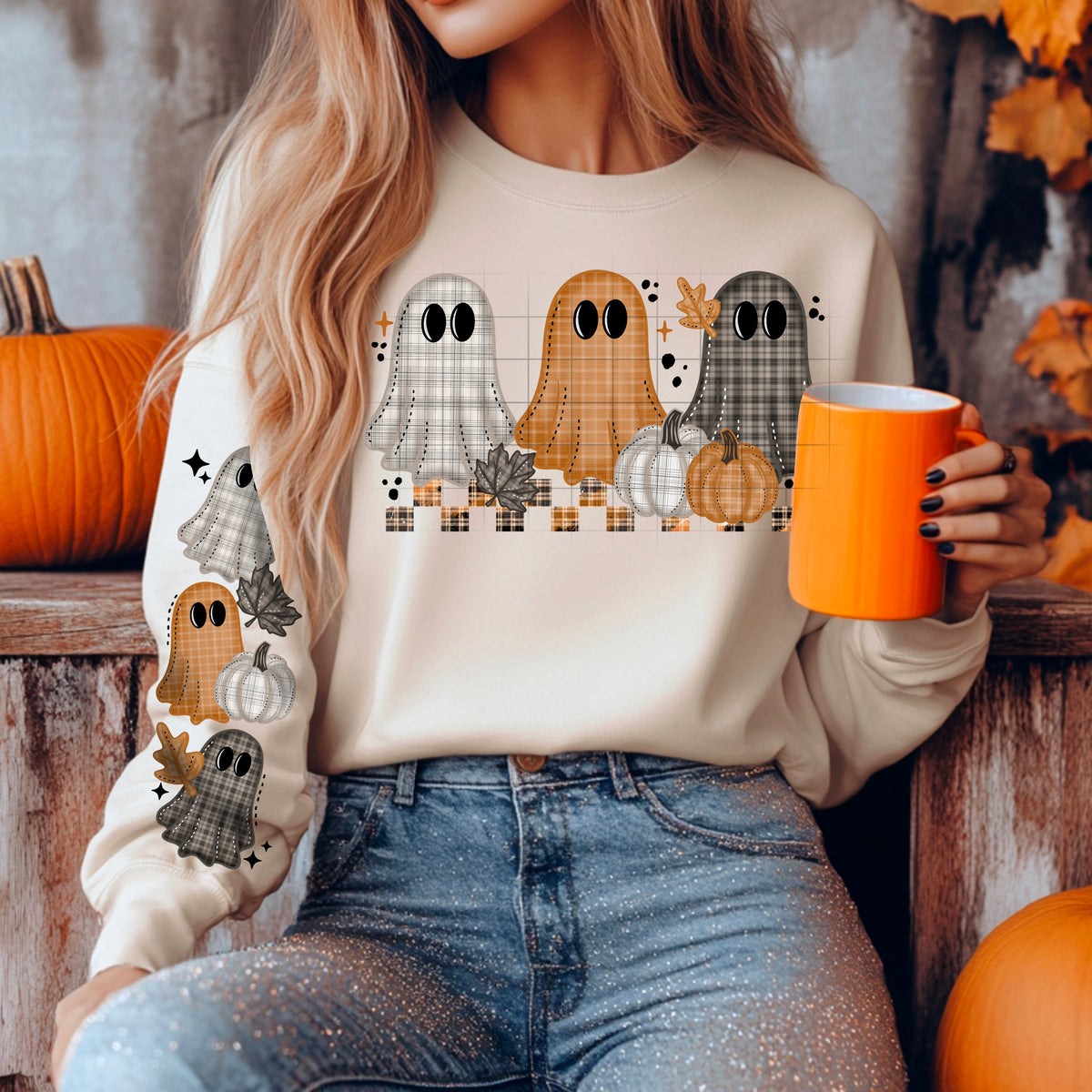 Plaid Ghosts with and without words w/ Sleeves PNG