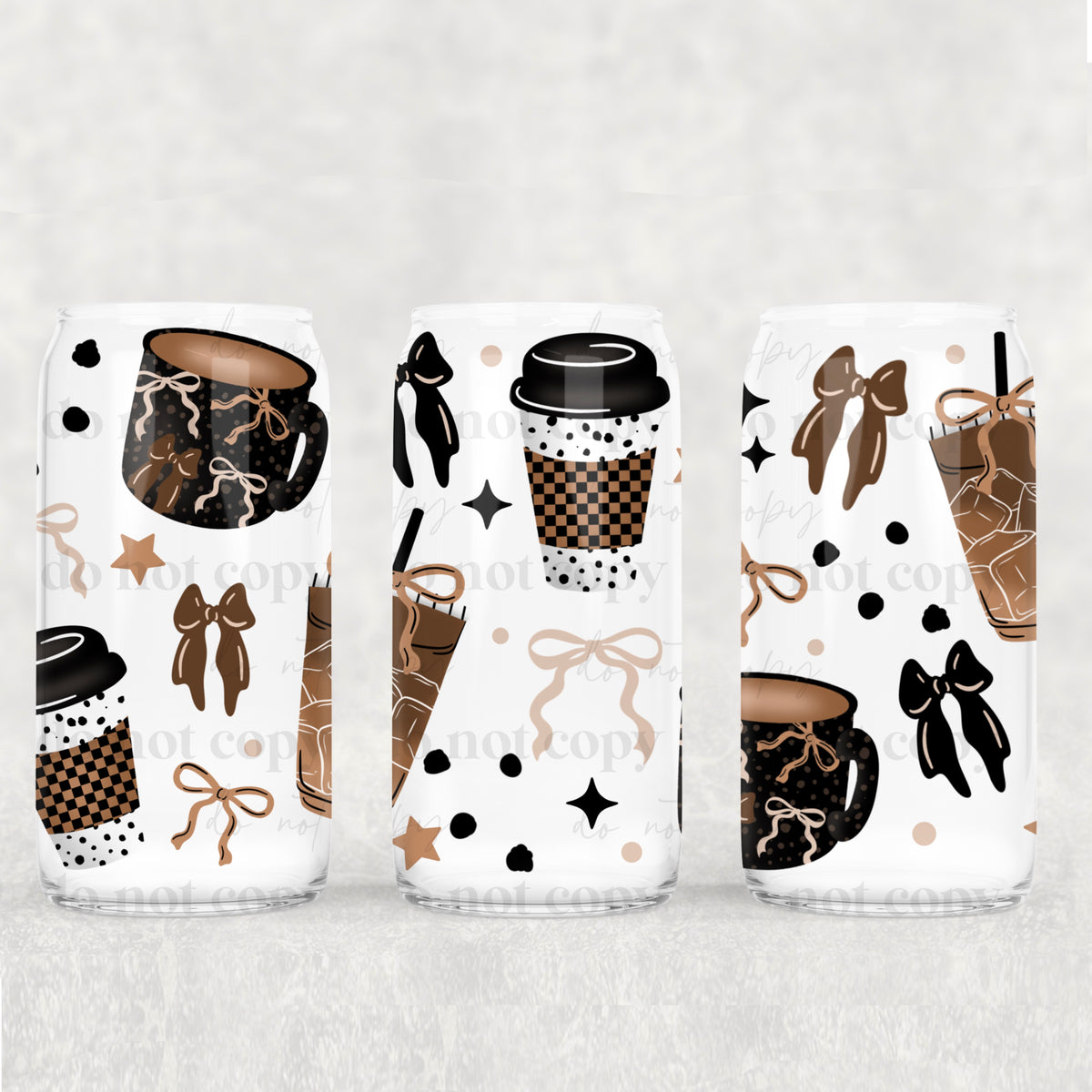 Netrual Coffee Bows 16oz Glass Wrap