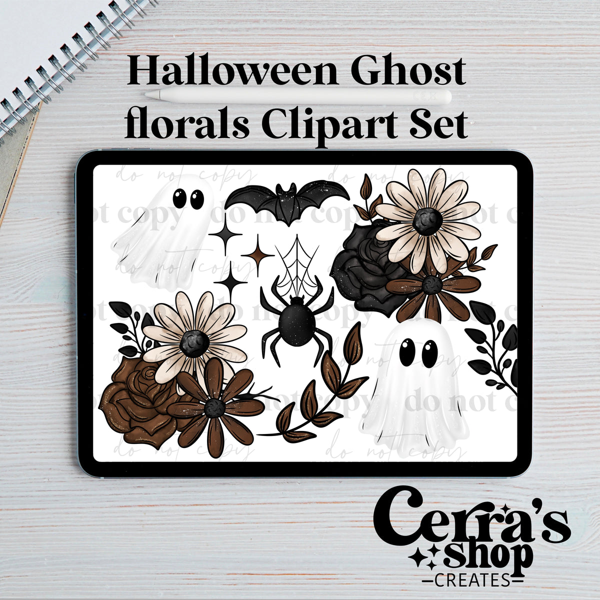 Halloween Ghost Florals Clipart set