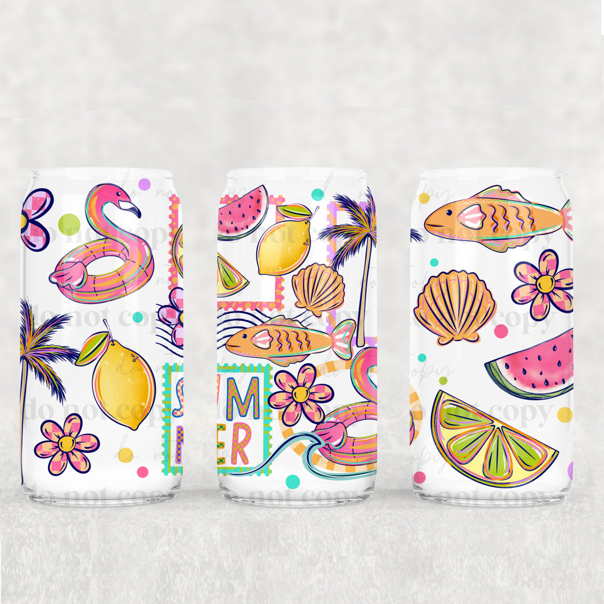 Summer Stamps Collage 16oz Glass Wrap