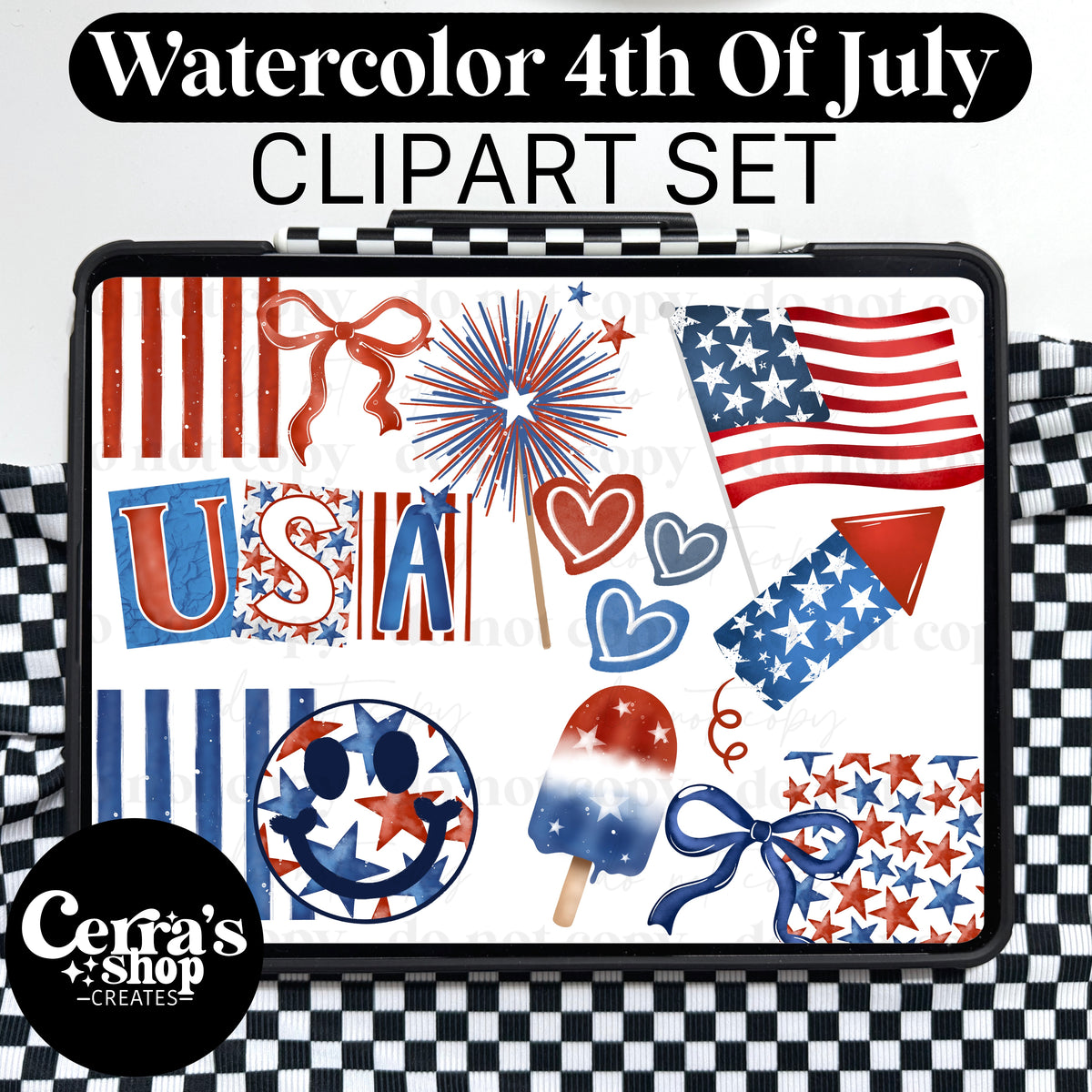 Watercolor 4th of July Clipart set