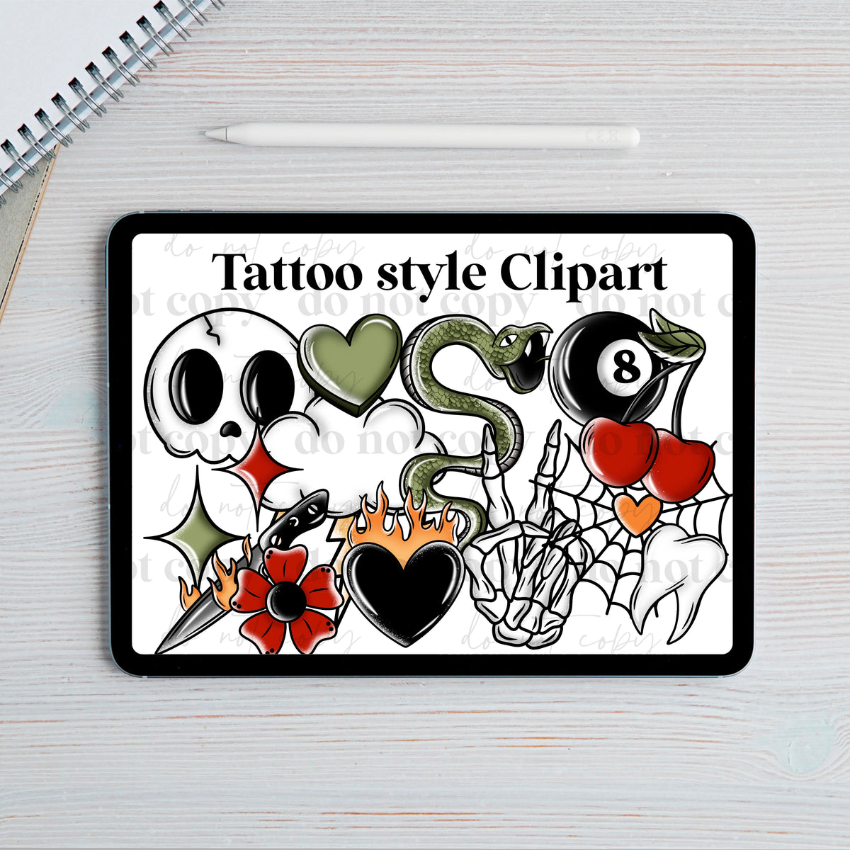 Tattoo style Clipart set