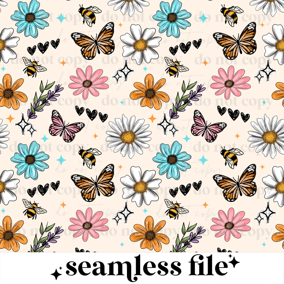 Florals Bees and butterflies seamless