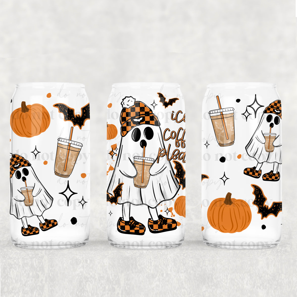 Iced coffee please ghost 16oz Glass Wrap