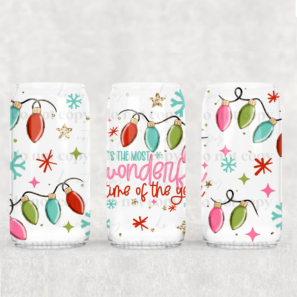 Wonderful Time Of The Year Lights Seamless 16oz Glass Wrap