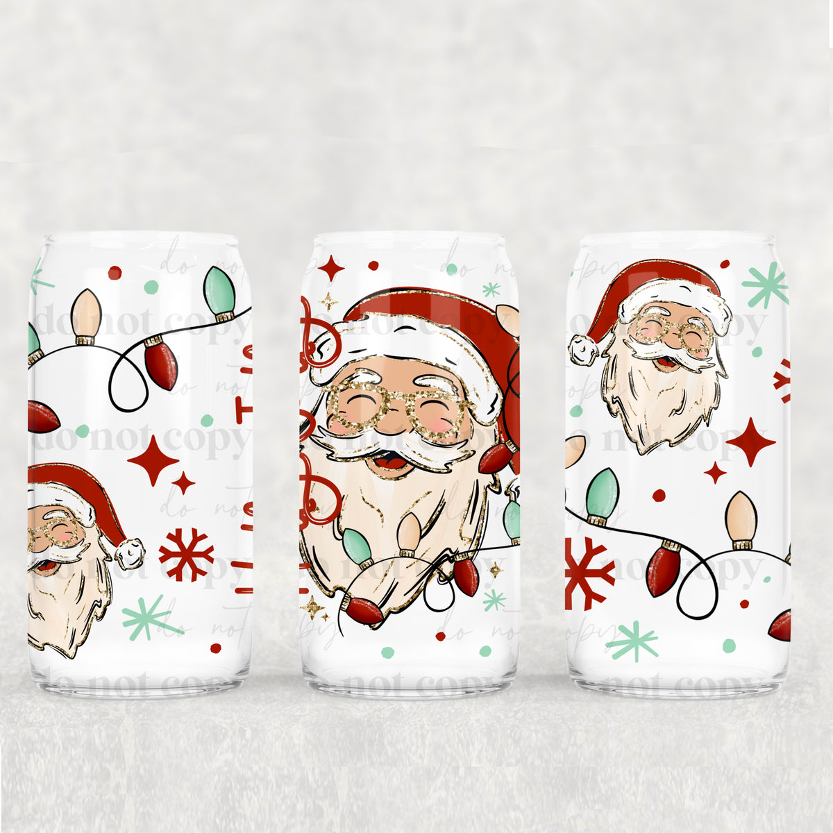 Holly Jolly Santa 16oz Glass Wrap
