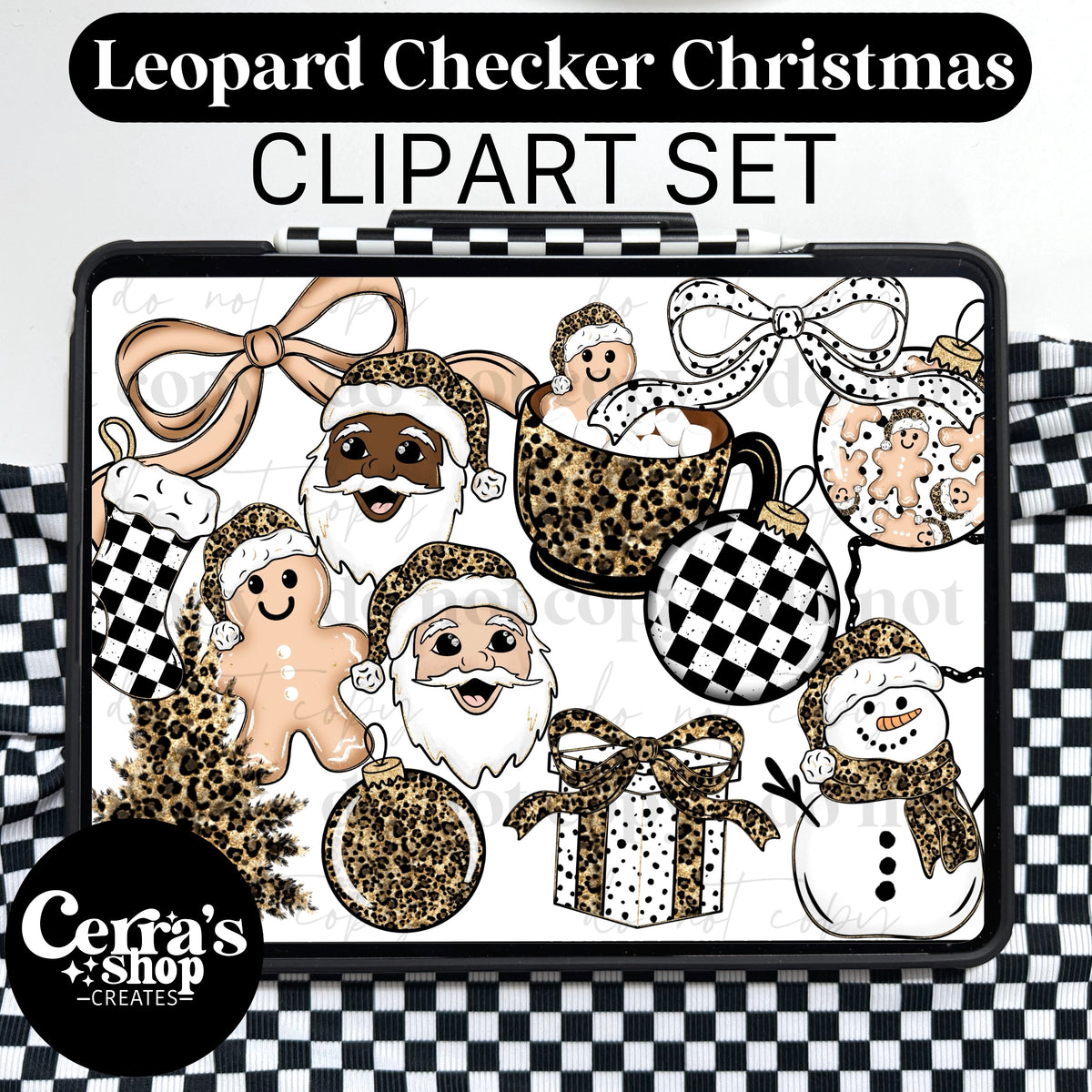 Leopard Checker Christmas Clipart set
