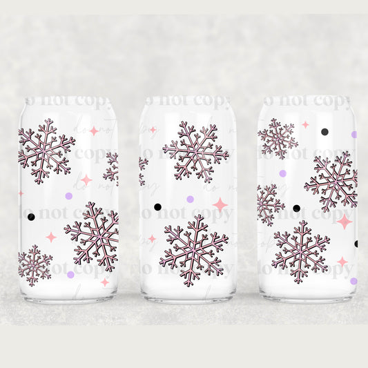 Pink Snowflakes 16oz Glass Can Wrap