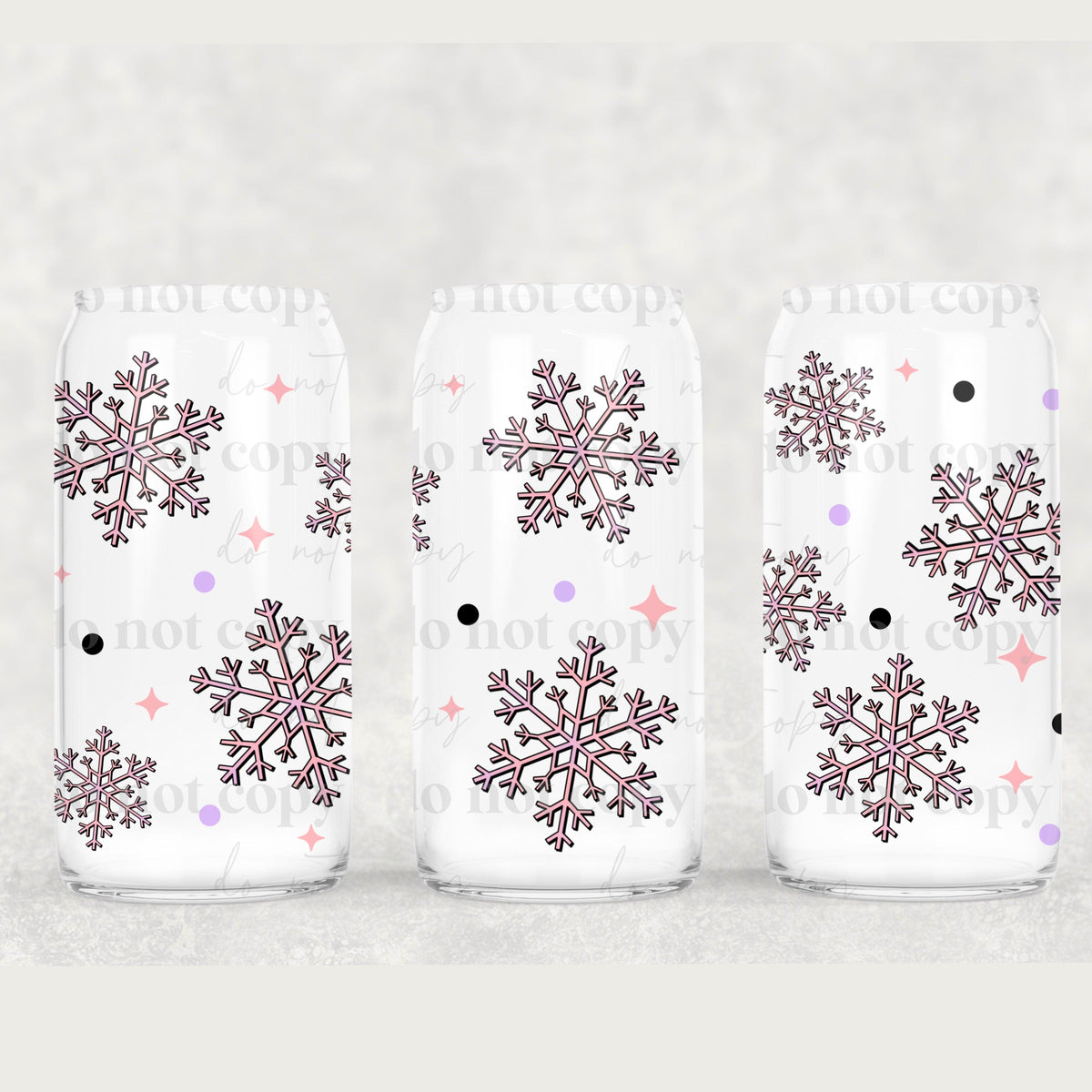 Pink Snowflakes 16oz Glass Can Wrap