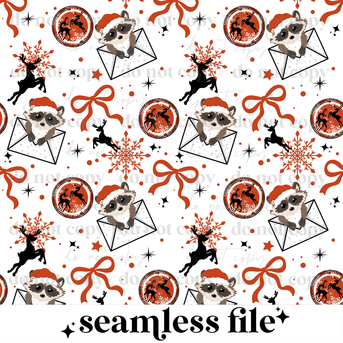 Raccoon Christmas Letters Seamless