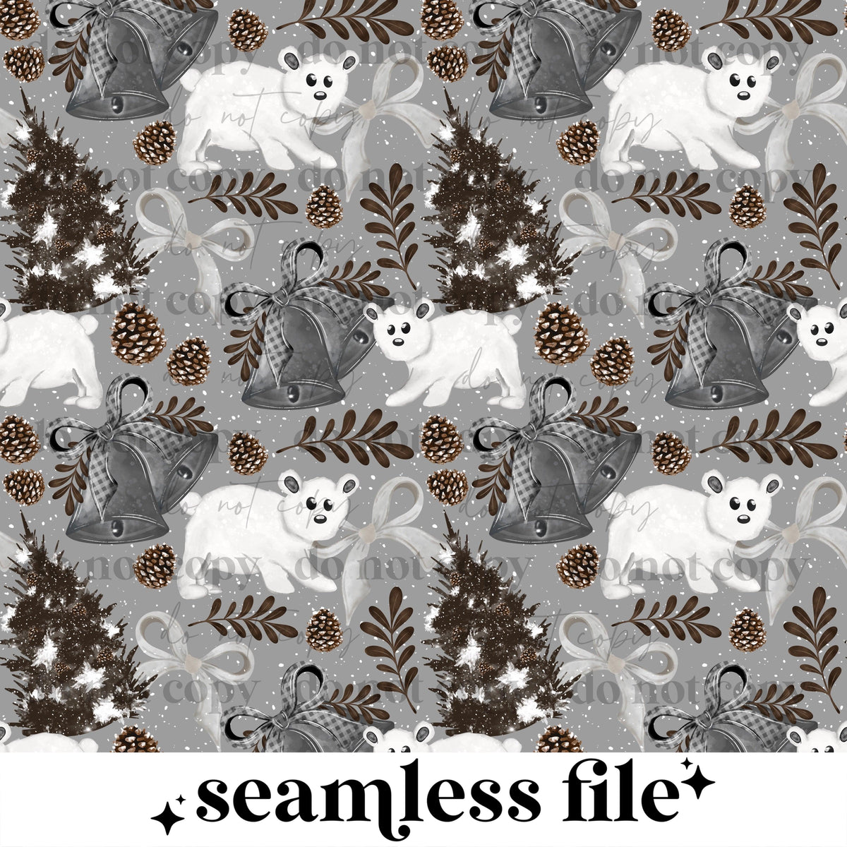 Whimsical Polar Bears Dark Background seamless