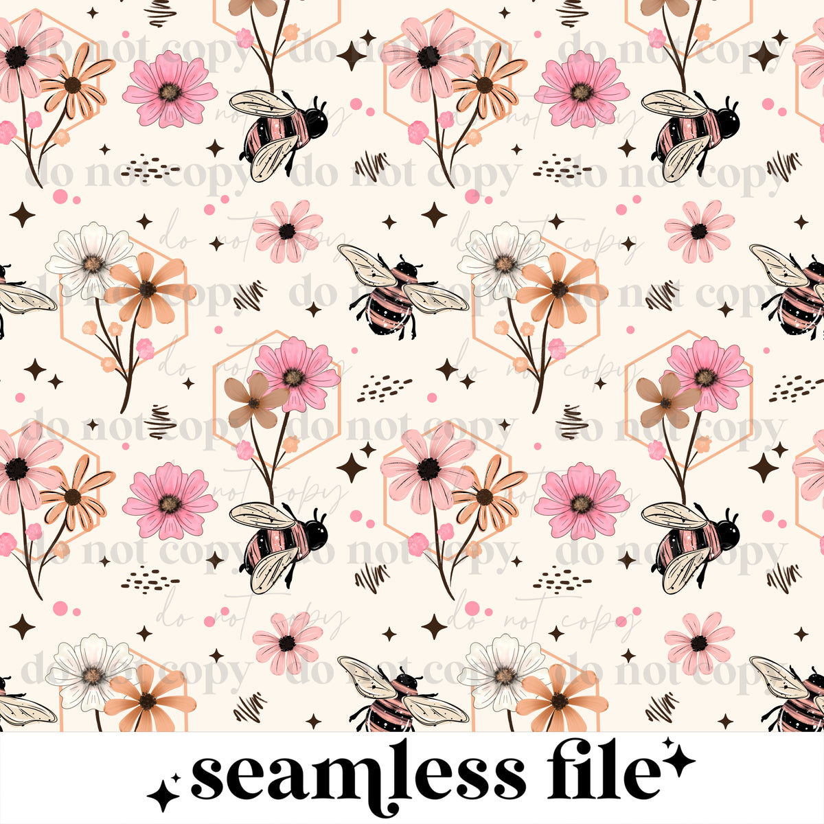 Floral Honeycomb and Bee Seamless