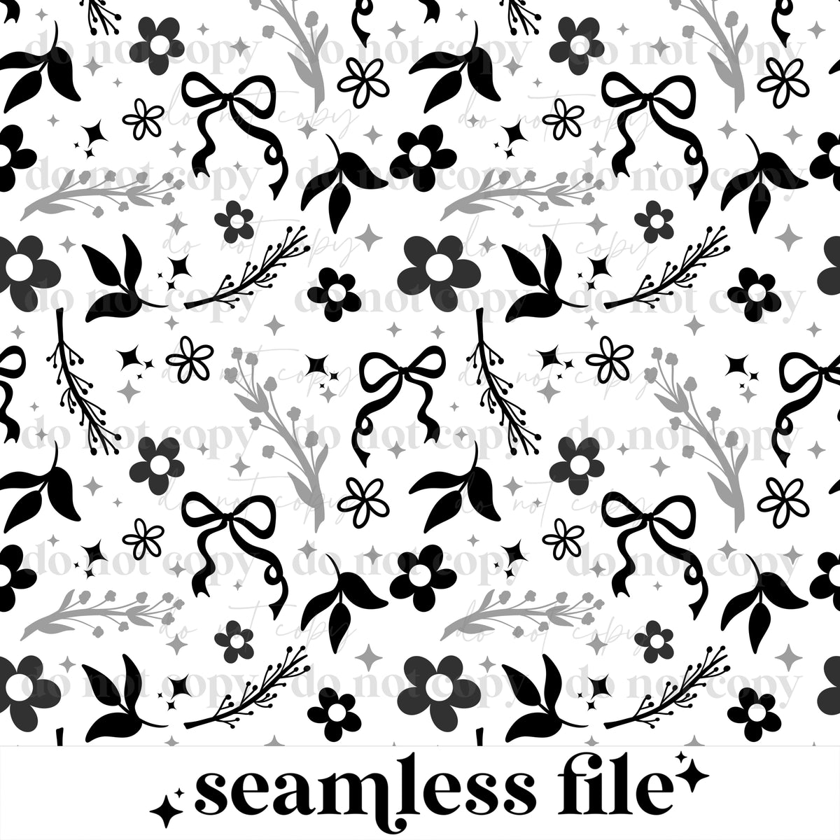 Grayscale Florals and bows Seamless