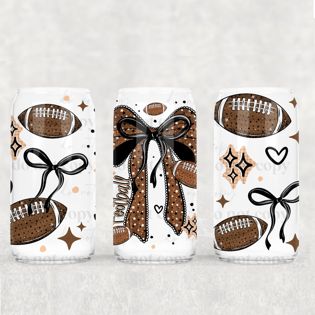 Football Bow 16oz Glass Wrap