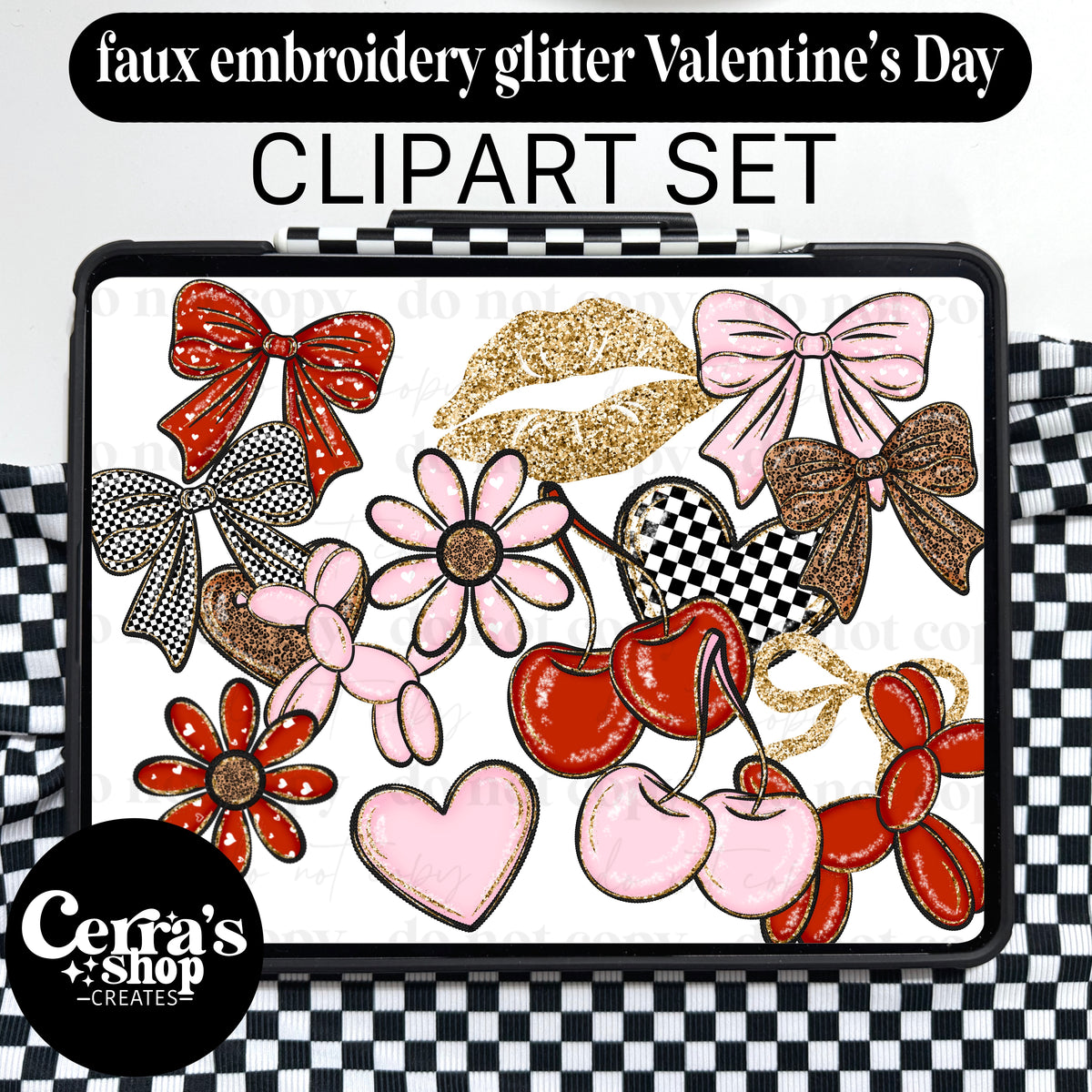 Faux Embroidery Valentines Clipart set