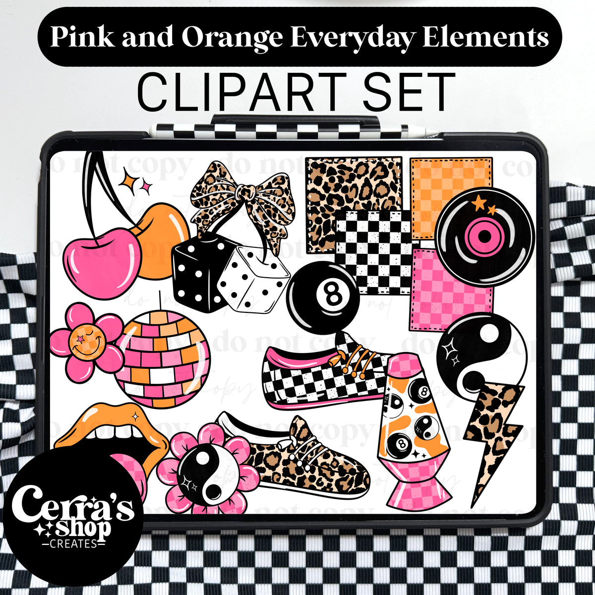 Pink & Orange Checker Leopard Clipart set