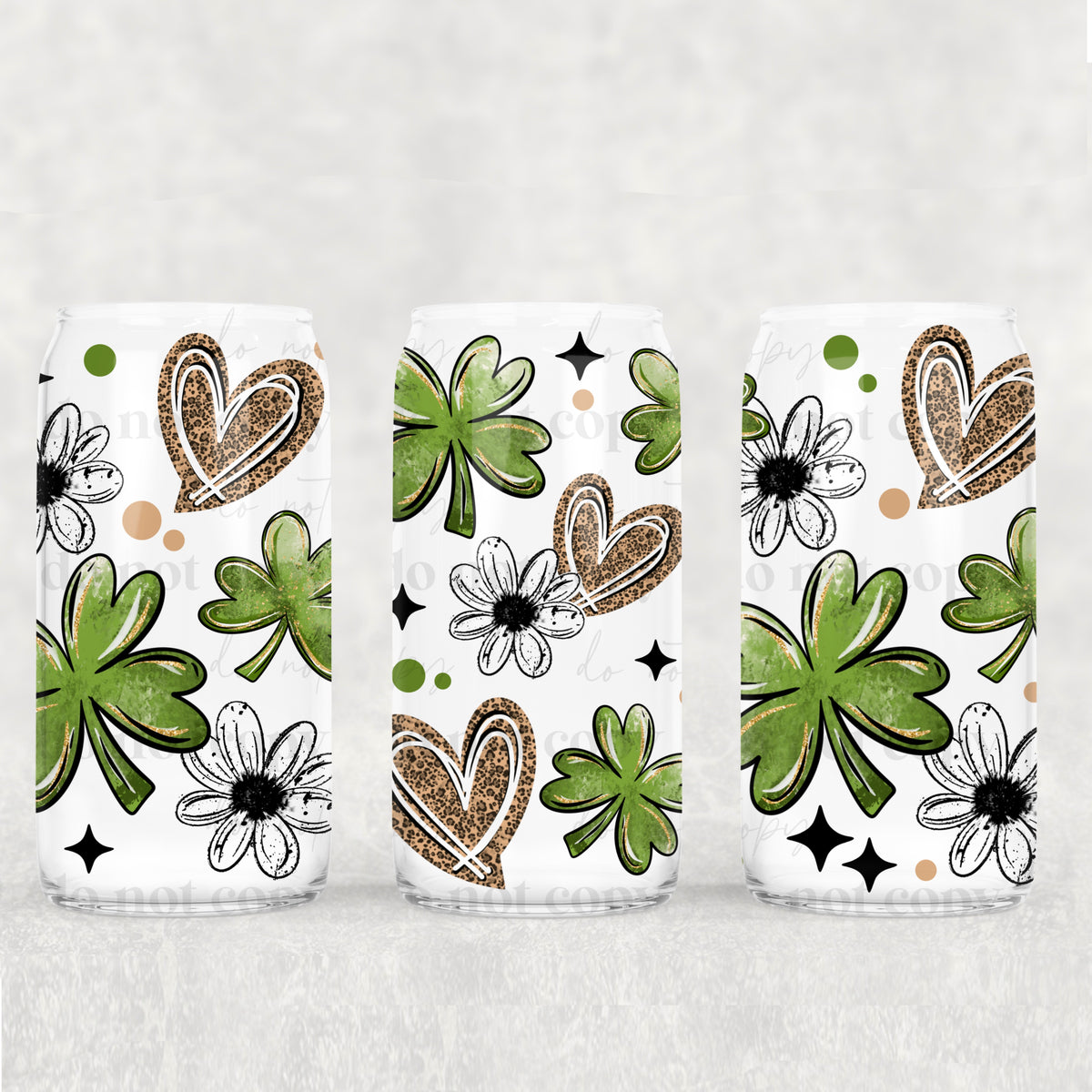 Leopard hearts and shamrocks 16oz Glass Wrap