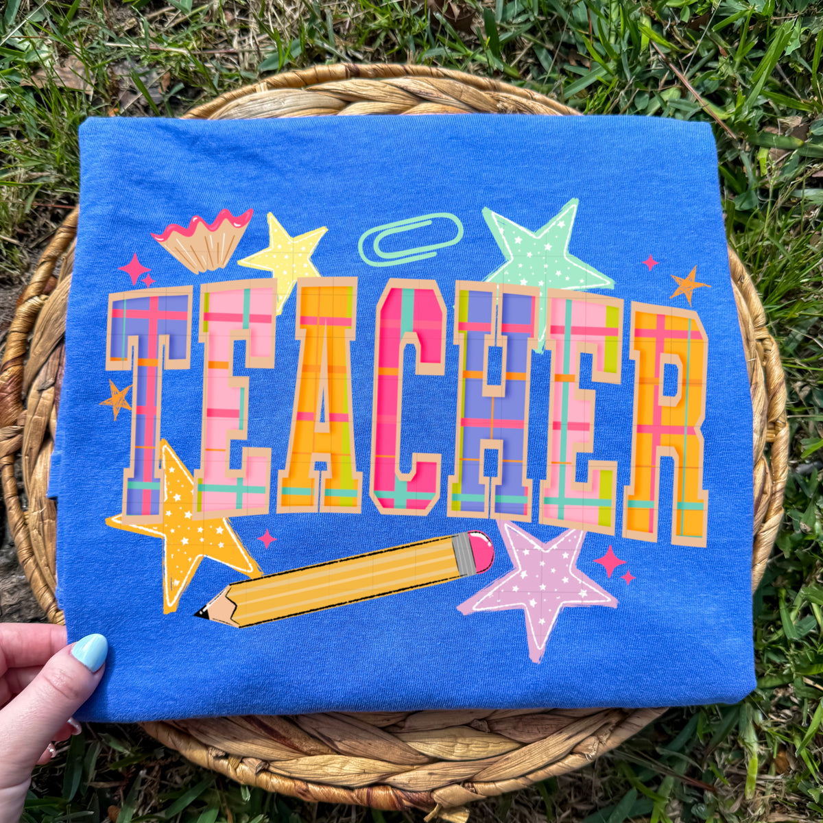 Teacher with pencil & stars PNG