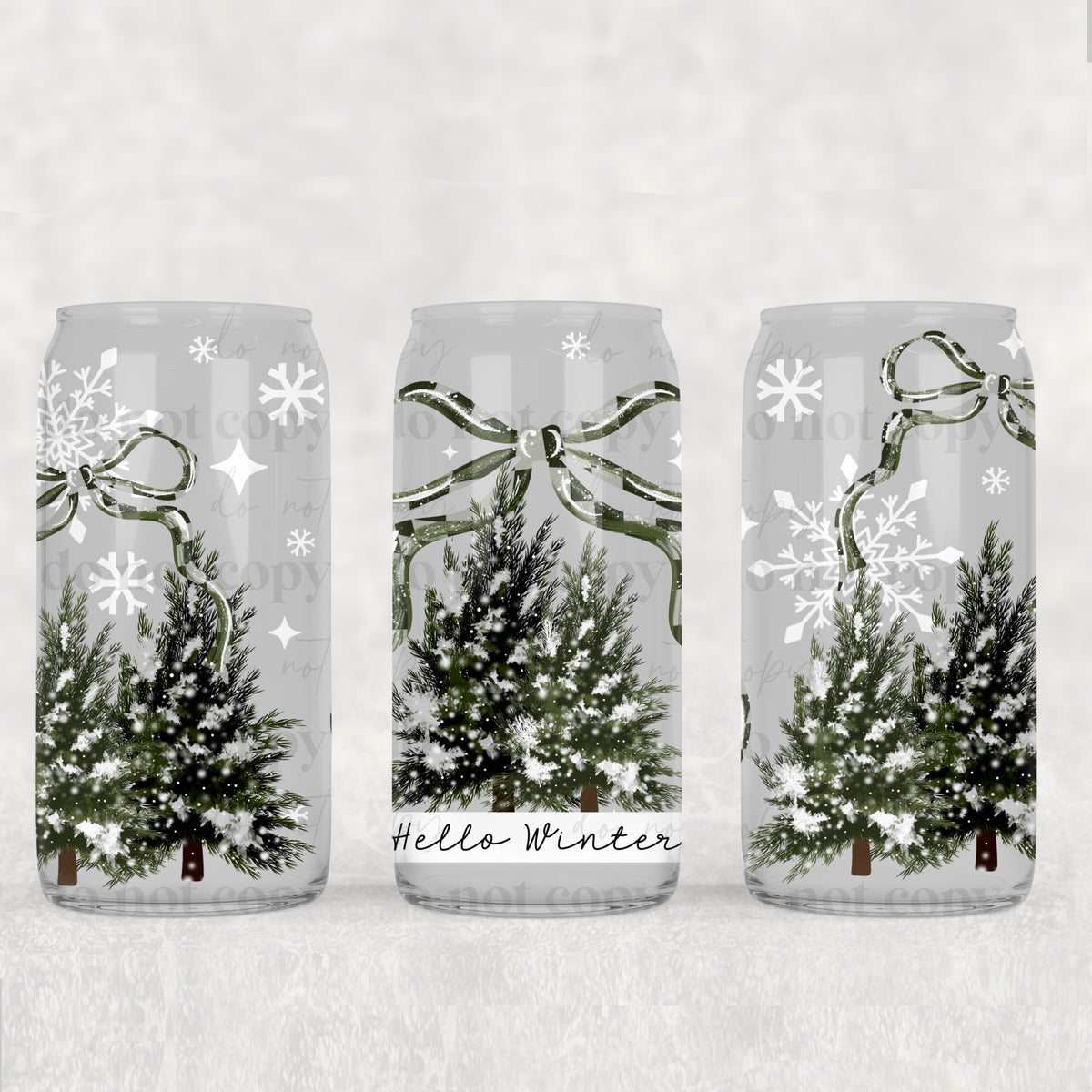 Hello Winter Trees 16oz Glass Wrap