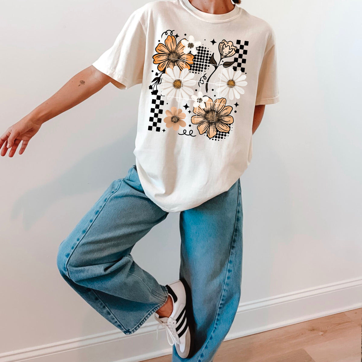 Orange floral collage w/ sleeves PNG