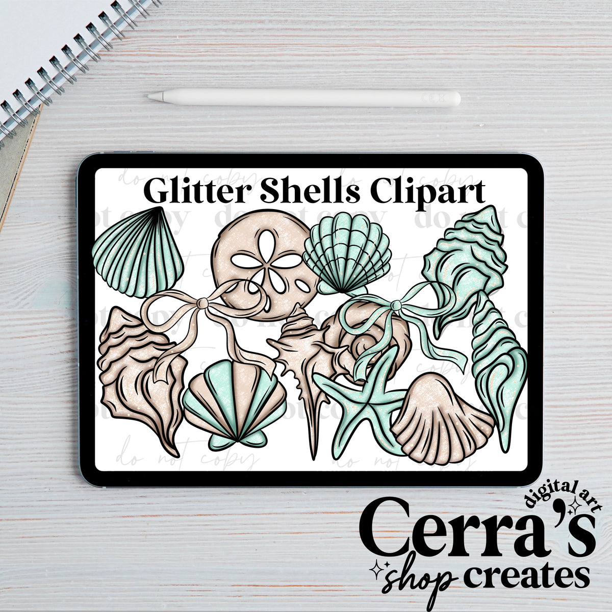 Glitter Shells Clipart set