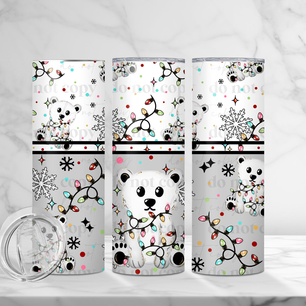 Polar bear Christmas Lights 20 oz Tumbler Wrap