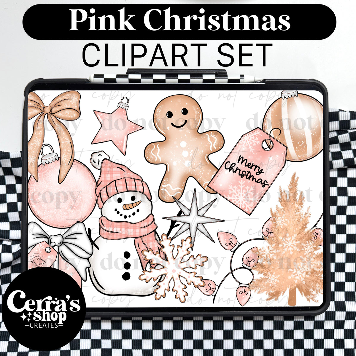 Pink Christmas Clipart set