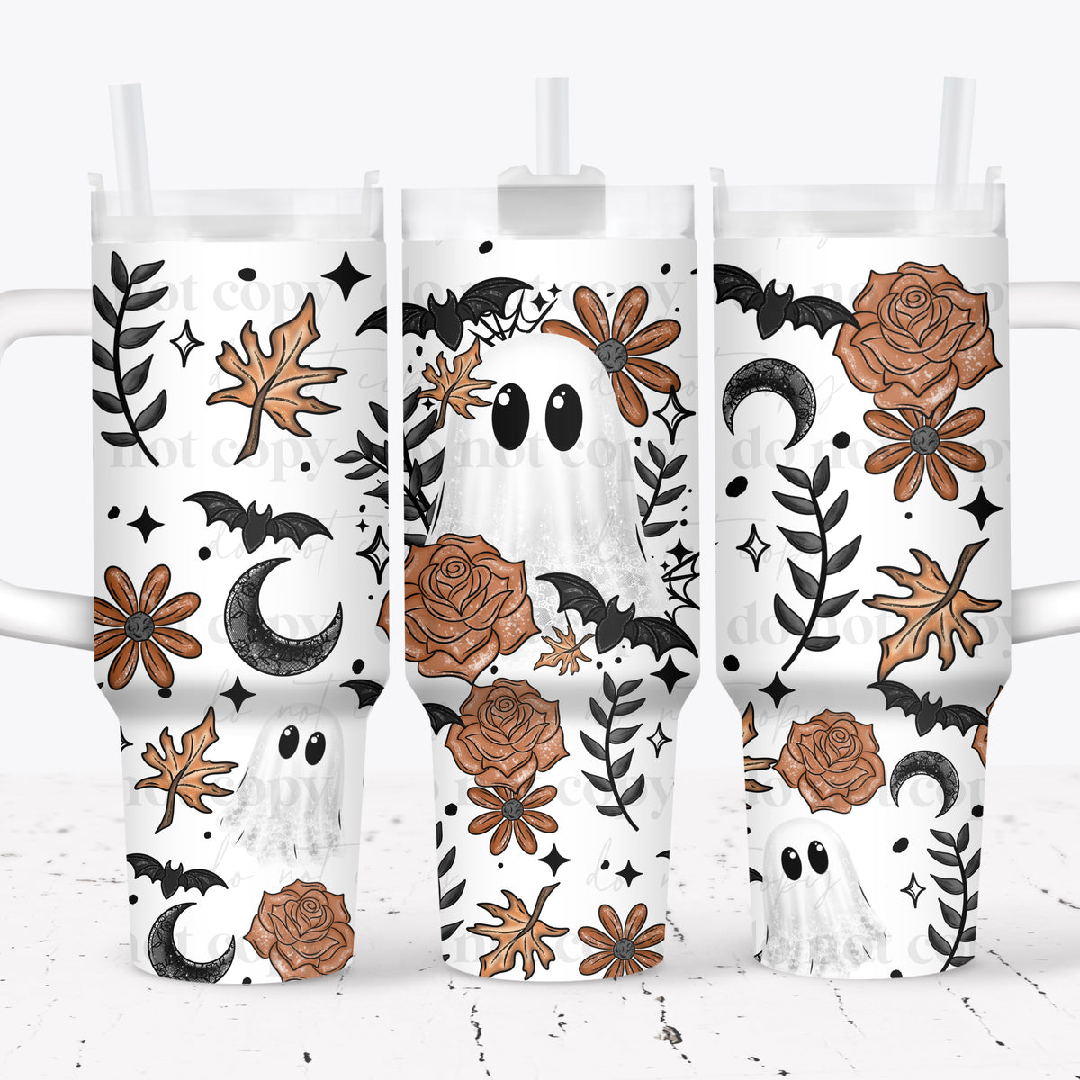 Orange Floral Ghost 40oz Tumbler Wrap