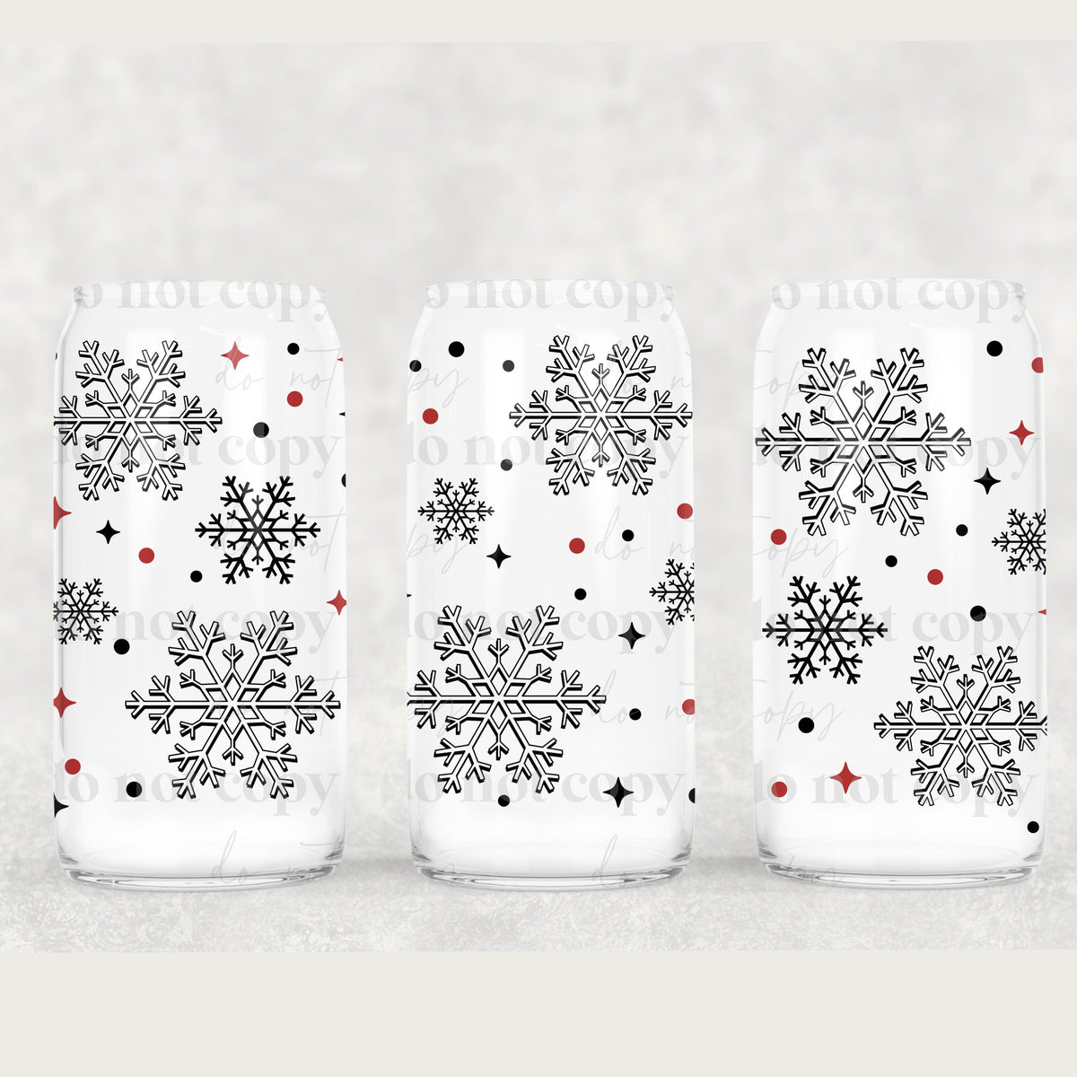 White Snowflakes 16oz Glass Can Wrap