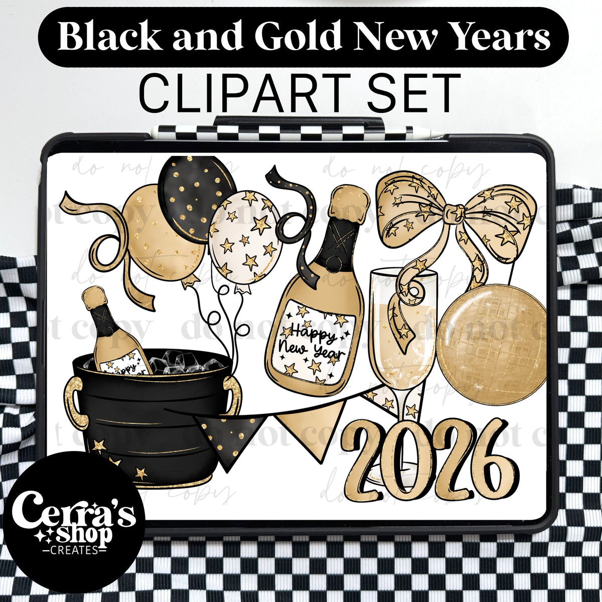 New Years Black and Gold Clipart set