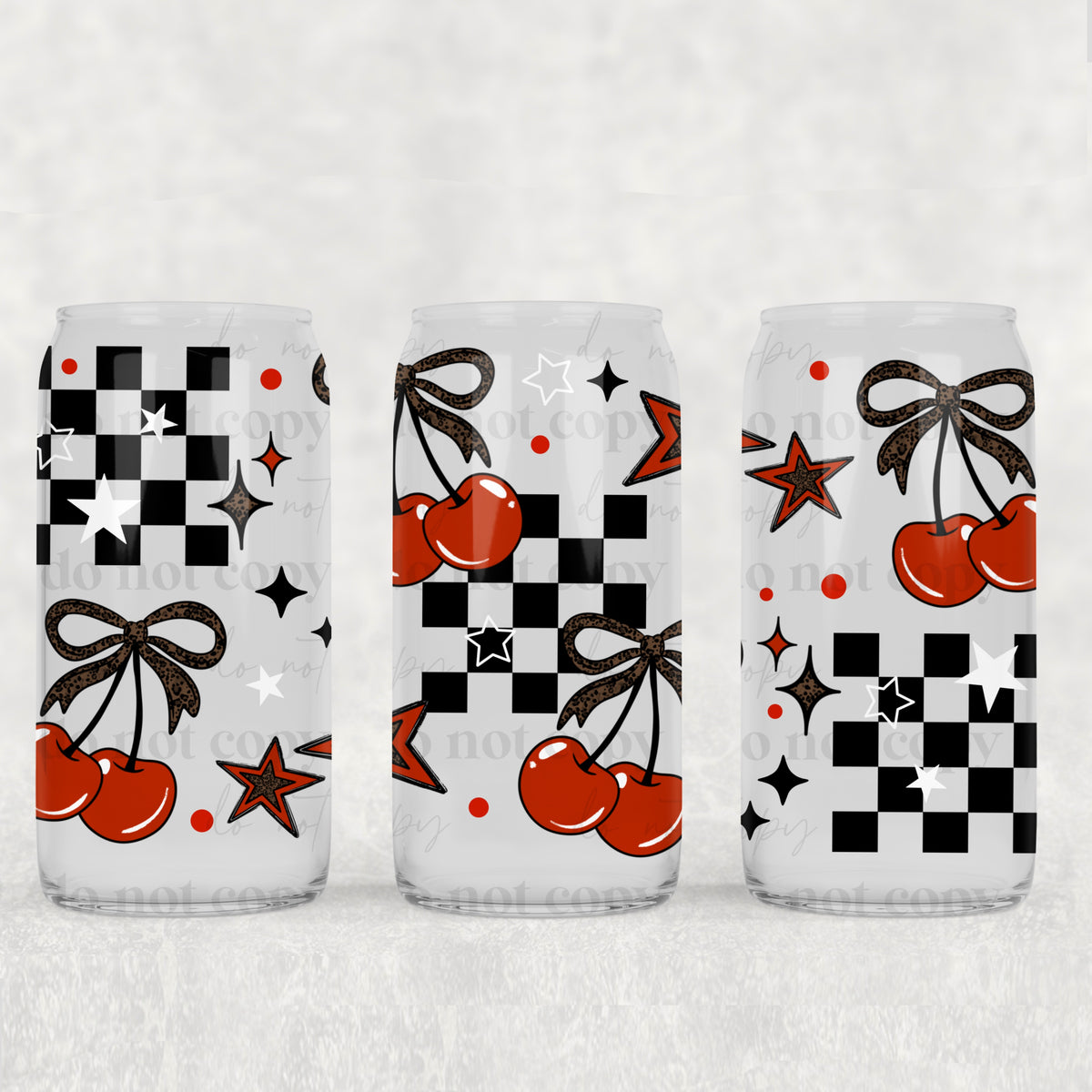 Checker Cheetah Cherries 16 Oz glass wrap