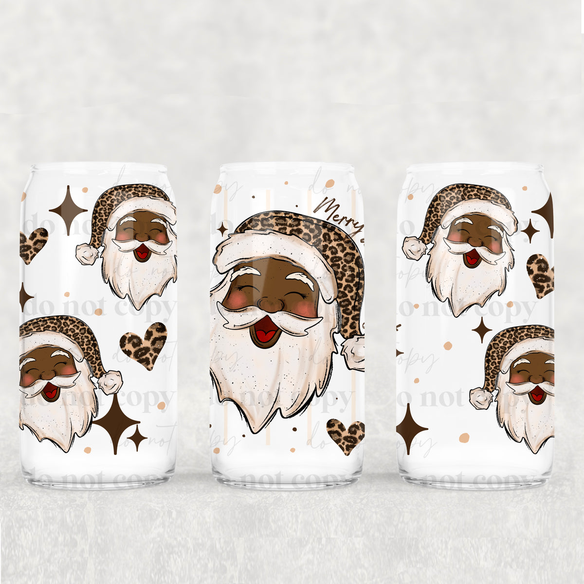 Merry Bright Leopard Santa 16oz Glass Wrap