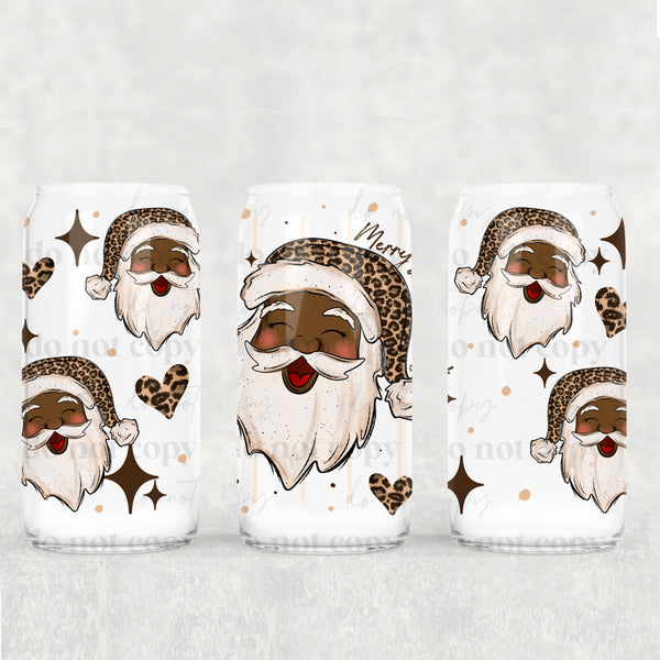 Merry Bright Leopard Santa 16oz Glass Wrap