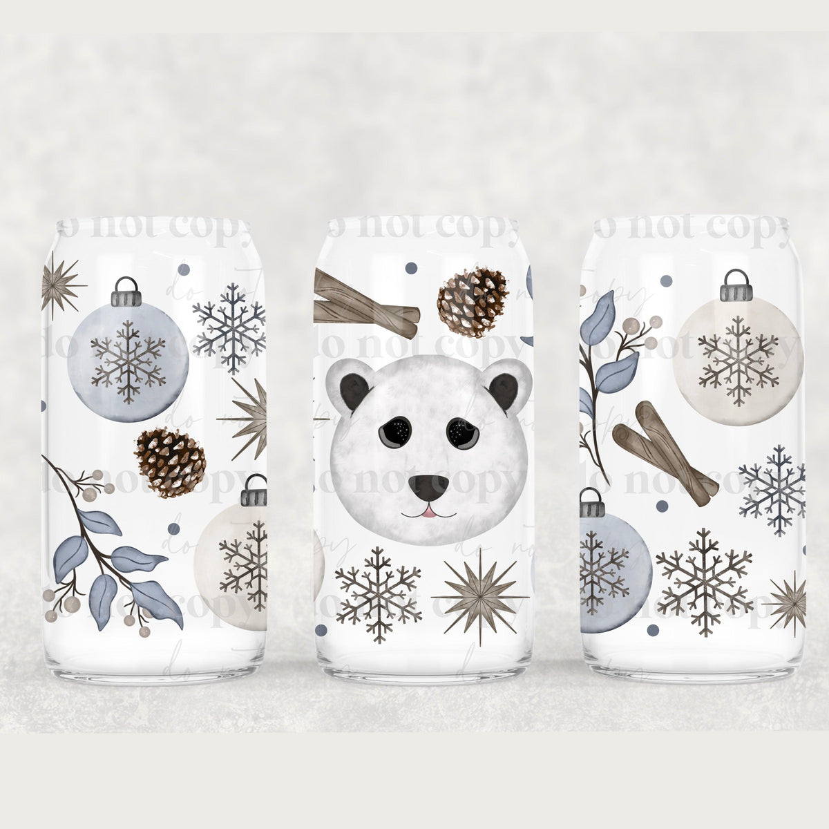 Polar Bear 16oz Glass Can Wrap