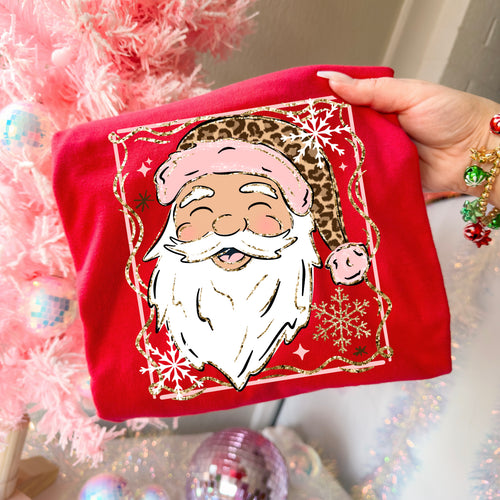 Pink and Leopard Santa (2 skin tones) PNG