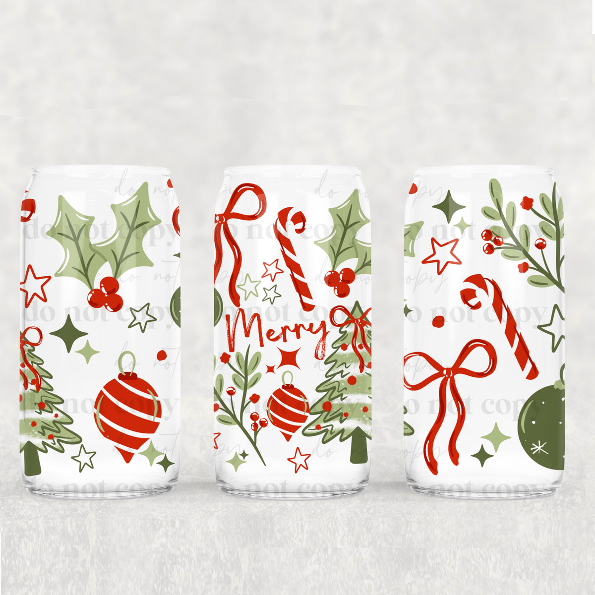Merry tree and Holly 16oz Glass Wrap